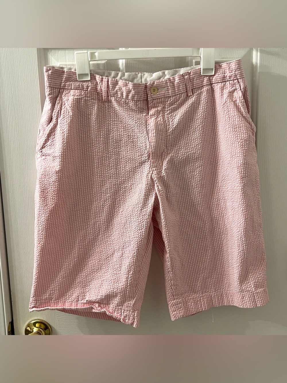 Polo Ralph Lauren Men’s Pink White Stripe Seersucker Cotton Chino Shorts Sz 35